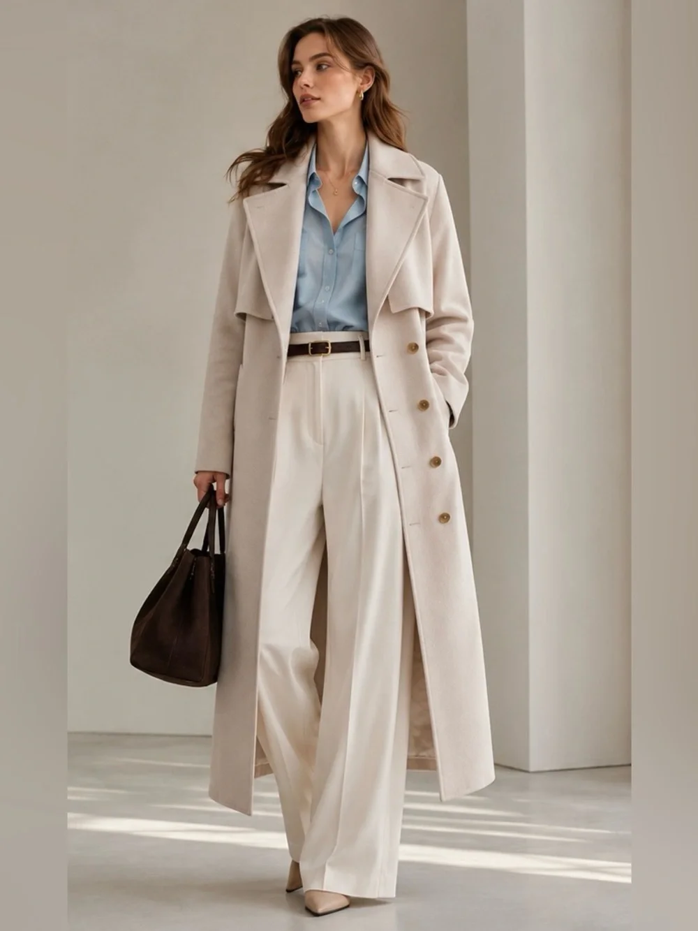 Burberry Women's Cashmere Blend Long Coat Beige US 6 - Picture 8 of 12